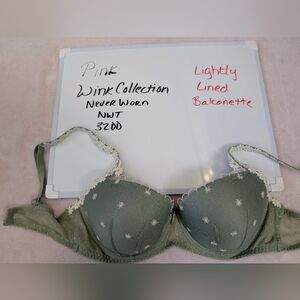 PINK Victoria's Secret Light Green Daisy Embroidered Balconette Bra